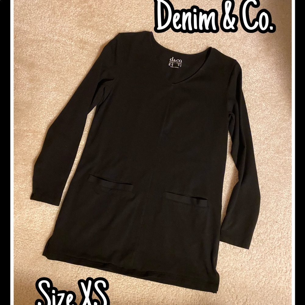 Denim & Co. Black Tunic Top NWOT Size XS
